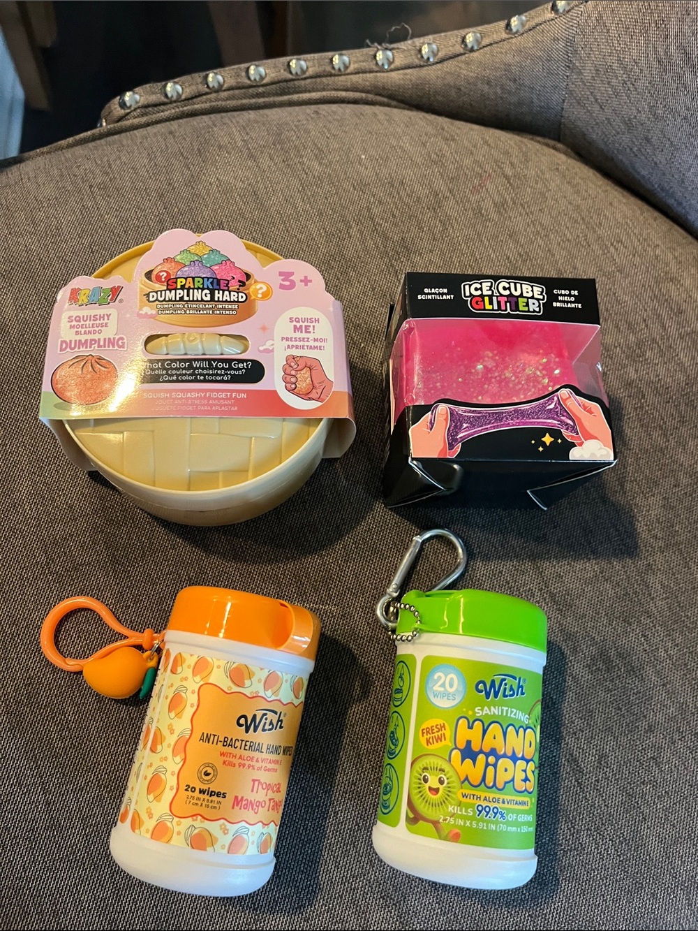 Kids Hand Wipes Containers in Orange & Green with Clips